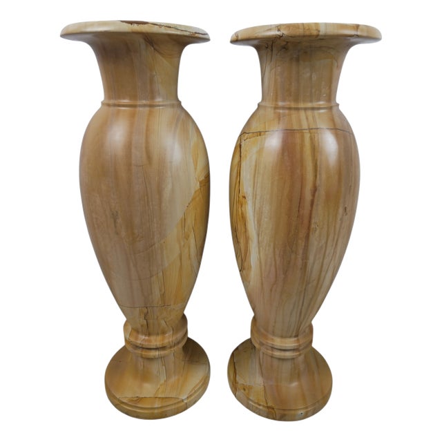 Decorative Marble Vases with Teakwood, 1980, Set of 2 For Sale