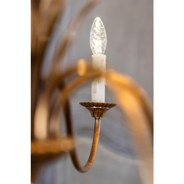 Vintage French Maison Charles Inspired Gilt Metal Six-Light Chandelier with Foliage For Sale In Atlanta - Image 6 of 7