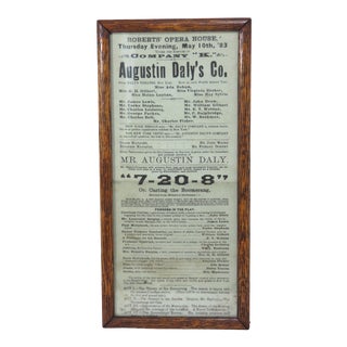 Late 19th Century Roberts Opera House Play Poster For Sale