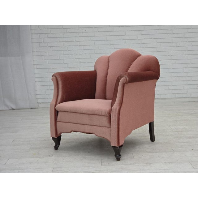 Danish Armchair in Velour and Oak, 1950s For Sale - Image 14 of 18