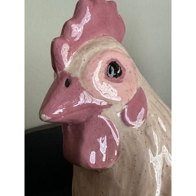 Farmhouse Vintage Mid 20th Century Speckled Pink Ceramic Chicken/Hen Planter For Sale - Image 3 of 12