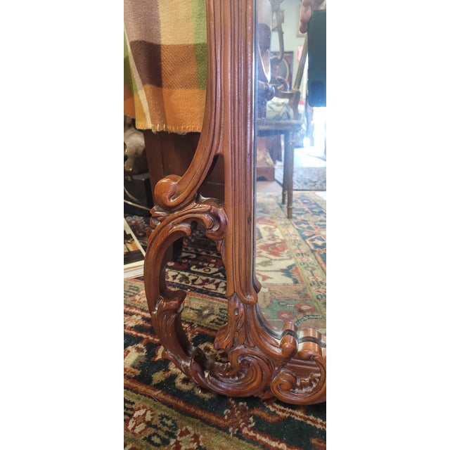 Brown Large 1940s Mahogany Carved Mantel Mirror For Sale - Image 8 of 13