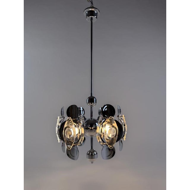 Space Age Chrome Chandelier in Crystal Glass Optic Lens by Oscar Torlasco, 1970s For Sale - Image 18 of 18