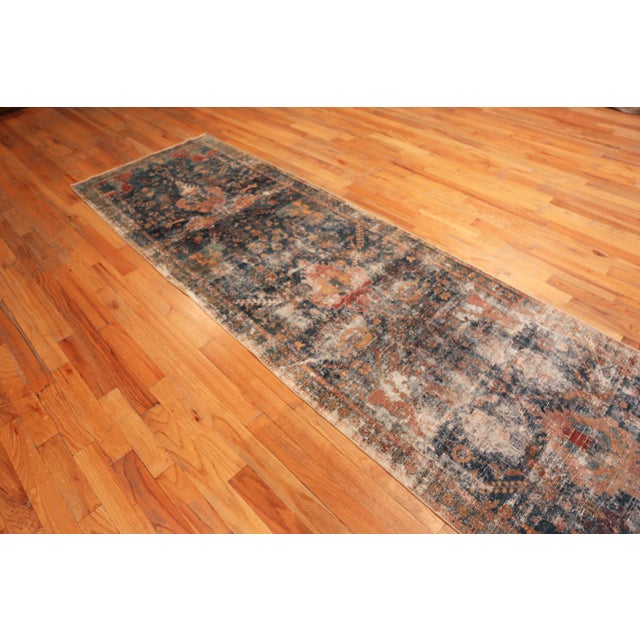 Whispers of Indigo - Antique Persian Malayer Runner Rug, Country of Origin: Persia, Circa Date: Antique