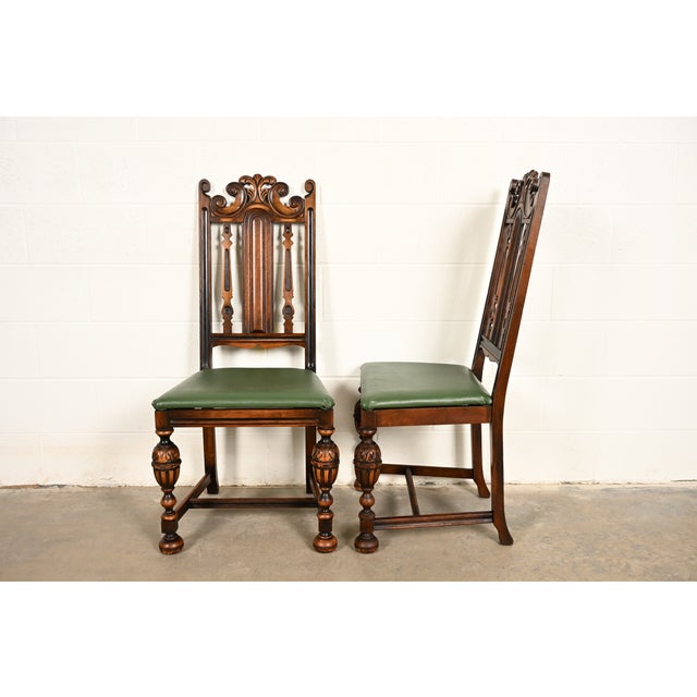 Berkey & Gay Antique English Jacobean Carved Walnut Side Chairs or Dining Chairs, Pair For Sale - Image 12 of 16