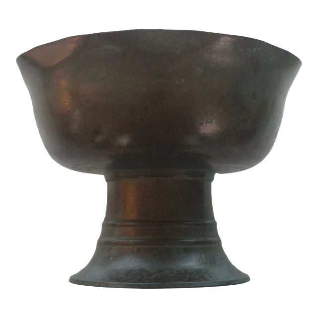 Vintage Solid Bronze Pedestal Bowl With Aged Patina For Sale
