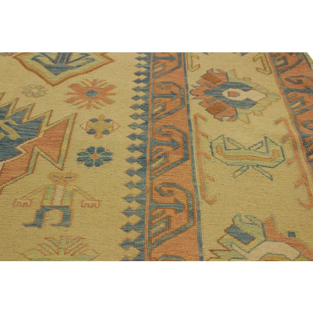 Textile 1980s Tribal Soumakh Lt. Tan/Orange Wool Rug - 10'5 X 12'3 For Sale - Image 7 of 12