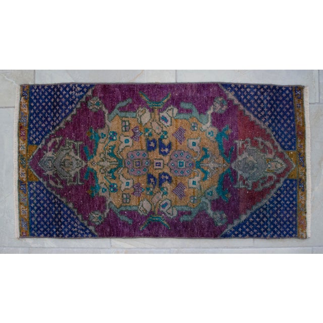 Distressed Low Pile Turkish Petite Rug Hand Knotted Entry Mat - 17'' X 31'' For Sale - Image 12 of 13