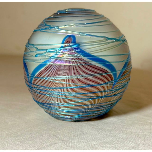Vintage Blown Spun Pulled Feather Studio Aurene Iridescent Art Glass Paperweight For Sale In New York - Image 6 of 9