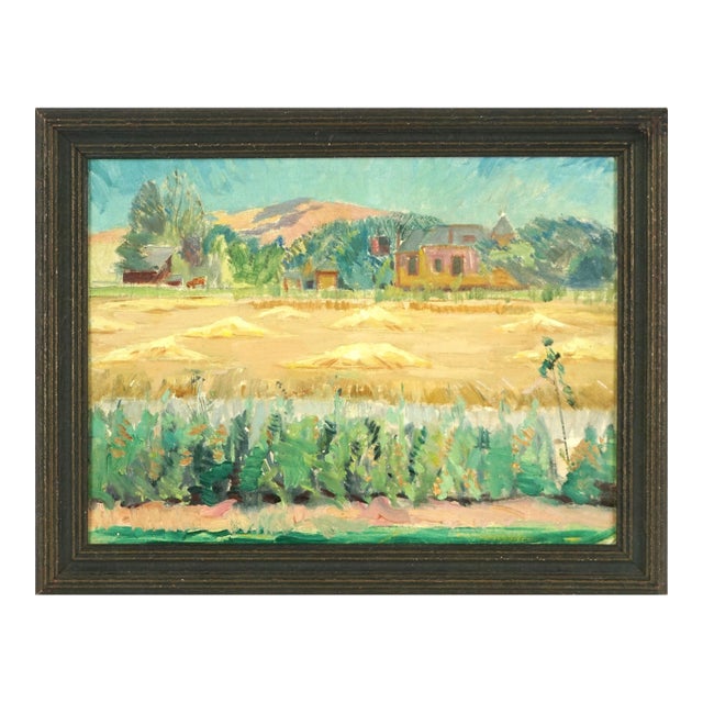 Mid Century Original Oil Impressionist Painting - The Hay Field For Sale
