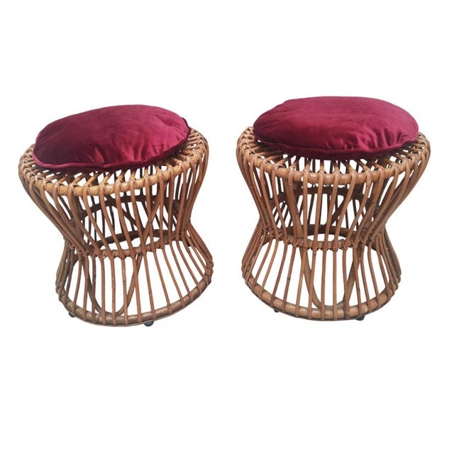 Rattan Stools, Italy, 1970s, Set of 2 For Sale - Image 10 of 12
