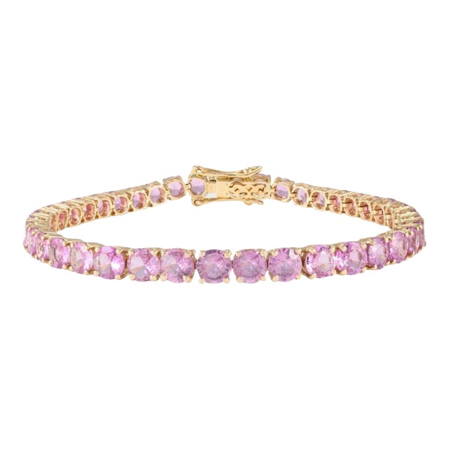 Brilliant 14.83 CTW Pink Sapphire Tennis Bracelet in 14k Yellow Gold For Sale