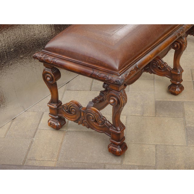 Wood Bench for Theodore Alexander, William's Window Seat, Ornate Base W Leather Cover For Sale - Image 7 of 15