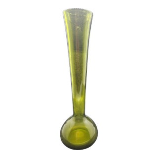 Vintage Blown Green Glass Bud Vase For Sale