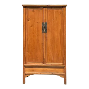 Vintage Chinese Natural Wood Pattern Light Brown Armoire Wardrobe Cabinet