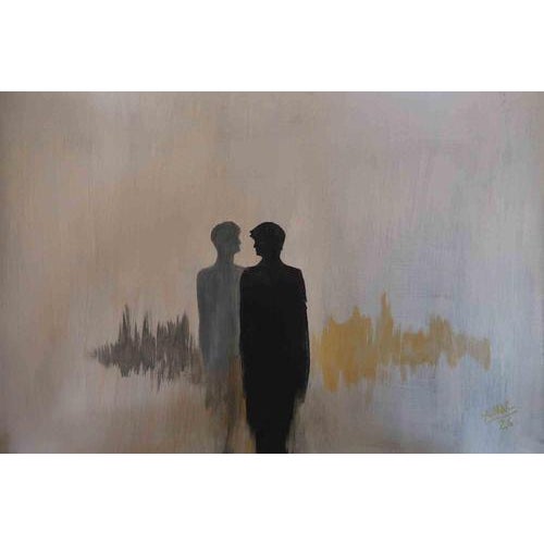 This original acrylic painting by contemporary artist Anna Maria Caboni presents a powerful composition depicting two male...