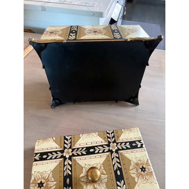 Hand Painted Decorative Wooden Box on Brass Feet For Sale - Image 9 of 12