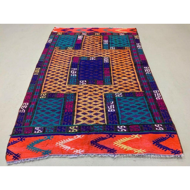 Vintage Turkish Moroccan Colorful Kilim Rug For Sale - Image 3 of 8