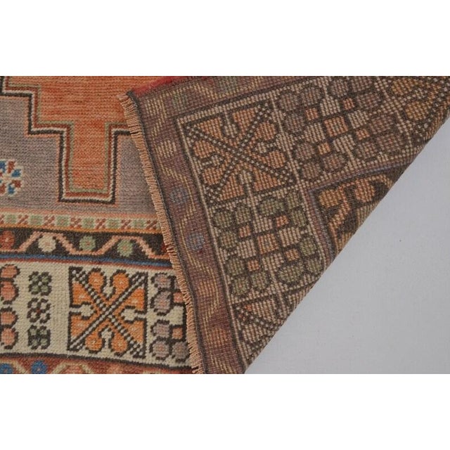 Orange 1950s Low Pile Distressed Wool Rug, Authentic Turkish Accent Rug For Sale - Image 8 of 10