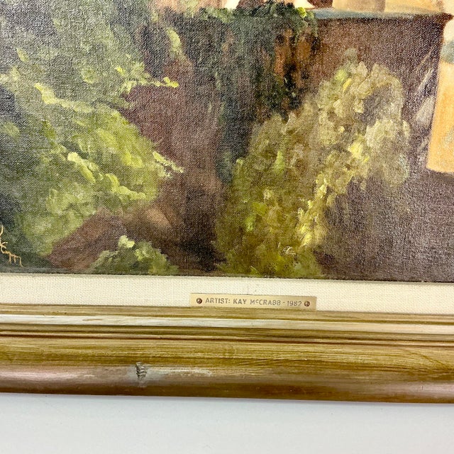 Wood 1982 Vintage Impressionist Landscape Architecture Bell Tower Original Oil Painting by Kay McCrabb For Sale - Image 7 of 12
