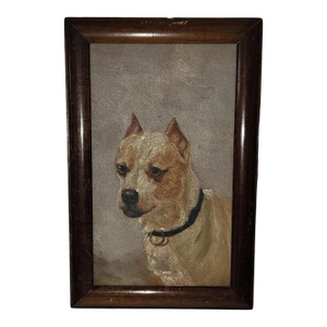 Mid 20th Century Framed PitBull Terrier Oil Painting