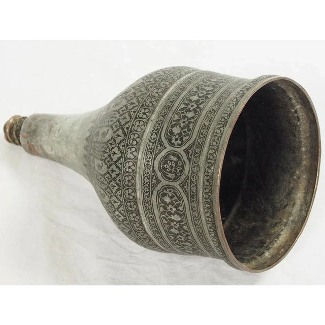 Antique Central Asian Copper Tinned Islamic Engraved Oil Lamp, 1890s For Sale - Image 10 of 13