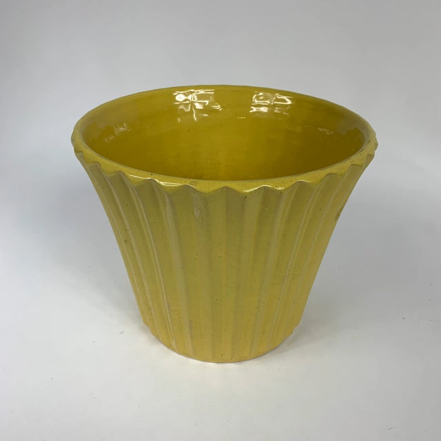 Mid 20th Century Mid-Century Yellow Ceramic Planters - Set of 2 For Sale - Image 5 of 8
