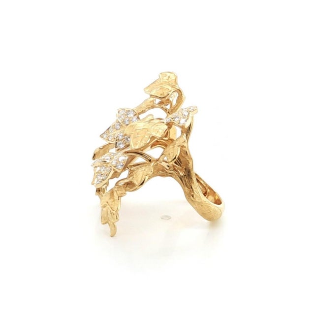Metal Mid 20th Century Magerit Verona Diamond Leaf Cluster Cuff Ring 18k Yellow Gold Size 6.5 For Sale - Image 7 of 9