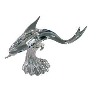 1960s Large Hand-Blown Murano Crystal Leaded Glass Dolphin Sculpture by Archimede Seguso