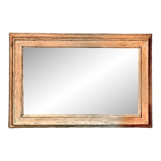 Large Rectangular Stripped Oak Worm Wood Thick Framed Farmhouse Style Beveled Wall Mirror For Sale
