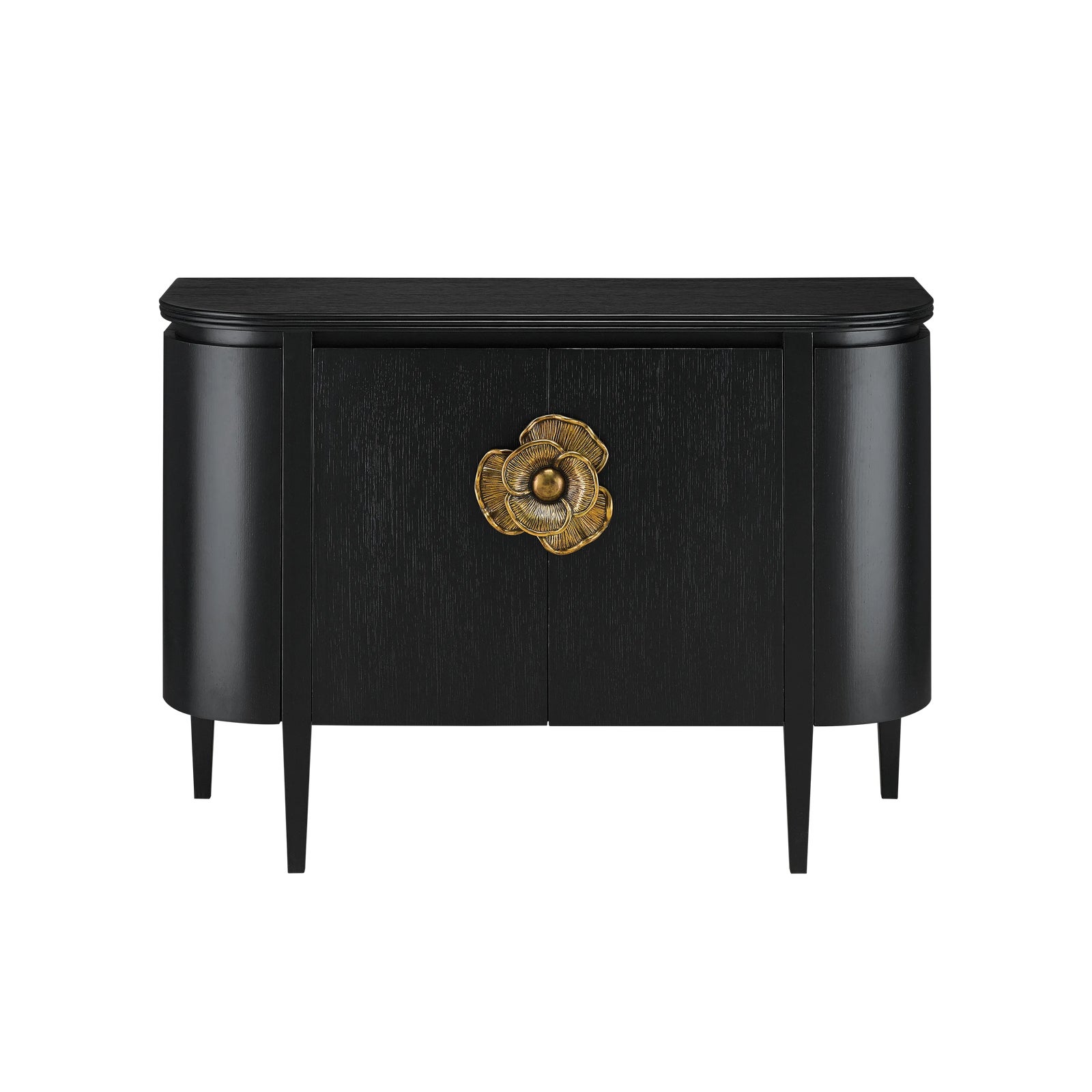 Black lacquered cabinet with gold handles