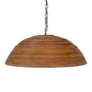 1960s Large Italian Rattan Dome Pendant Light For Sale