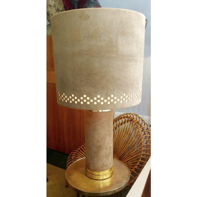 Mid-Century Modern Vintage Suede Table Lamp From 1970's For Sale - Image 3 of 3