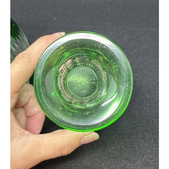 Late 19th Century Late 19th Century Emerald Green Cut to Clear Crystal Decanters, Pair For Sale - Image 5 of 7