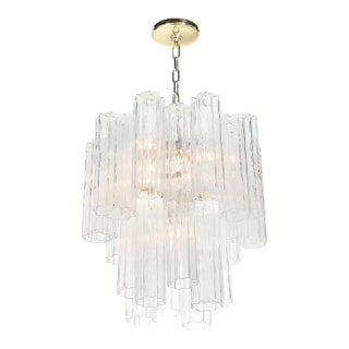 Mid-Century Modernist Murano Glass Tronchi Chandelier W/ Brass Fittings For Sale