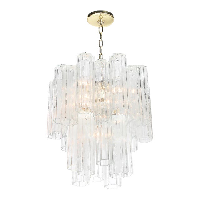 Mid-Century Modernist Murano Glass Tronchi Chandelier W/ Brass Fittings For Sale