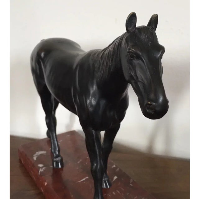 Late 19th Century Patinated Bronze Thoroughbred Horse Mounted on Rouge Marble Base For Sale - Image 9 of 11