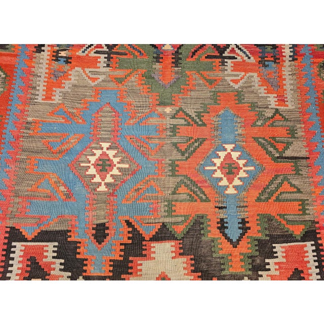 Textile Antique Caucasian Kazak Kilim, Handwoven Wool, Geometric Design, Terracotta & Turquoise, 6x11 For Sale - Image 7 of 18