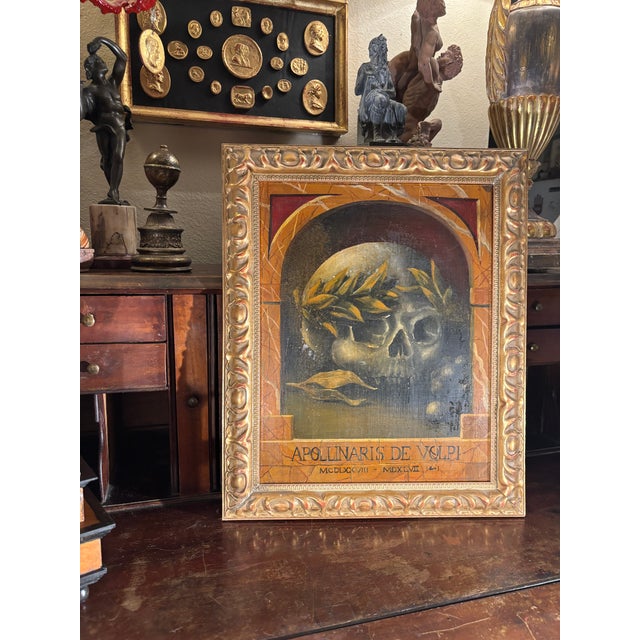 Baroque Style Oil on Canvas Memento Mori Profile Painting in Giltwood Frame For Sale In Palm Springs - Image 6 of 13