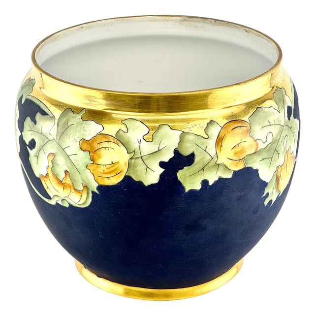 Antique O&eg Royal Austria Hand-Painted Cobalt & Gilt Porcelain Jardinière For Sale