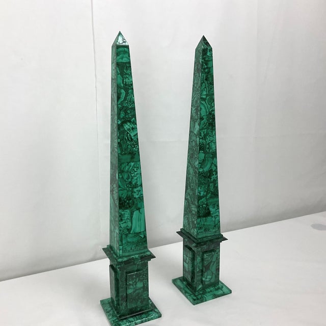 Gemstone Natural Malachite Obelisk Pair For Sale - Image 7 of 11