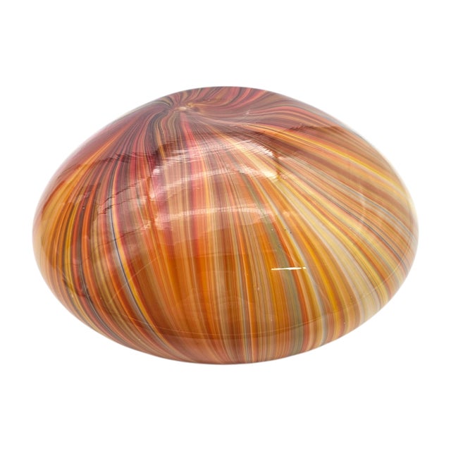 Orange Italian Cased Swirl Art Glass Bowl Vase Orange Yellow 11" Hand Blown For Sale - Image 8 of 10