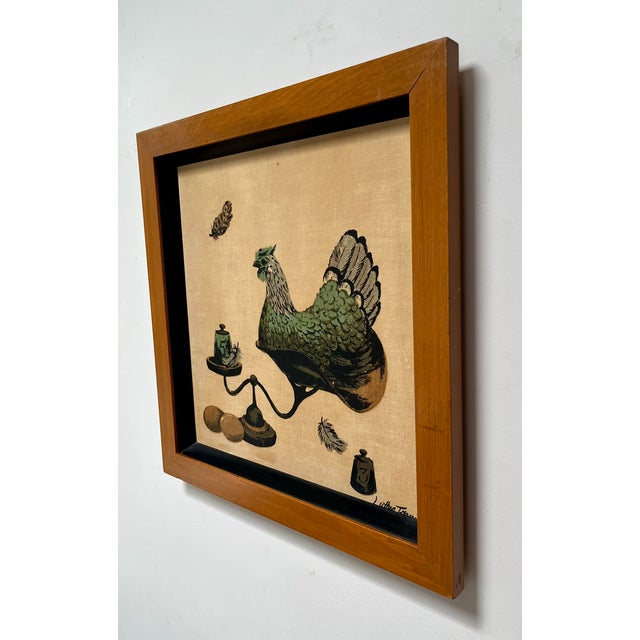 Mid-20th Century Framed Folk Art "Chicken on a Scale" by Luther Travis For Sale In Palm Springs - Image 6 of 12