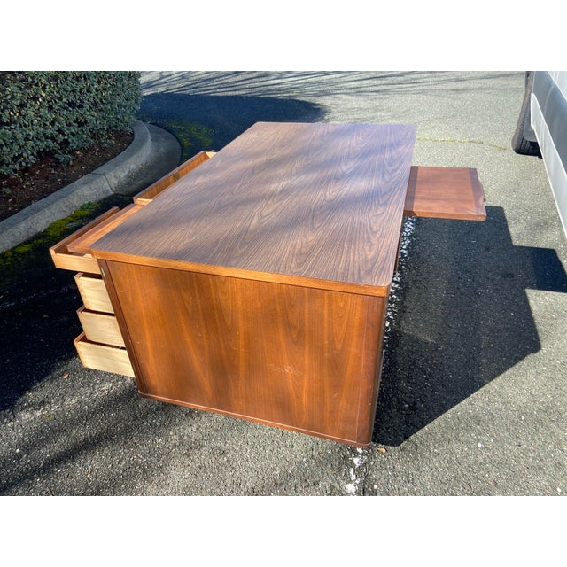 Jofco Vintage Mid Century Modern Wooden Walnut Tanker Executive Desk For Sale - Image 10 of 12