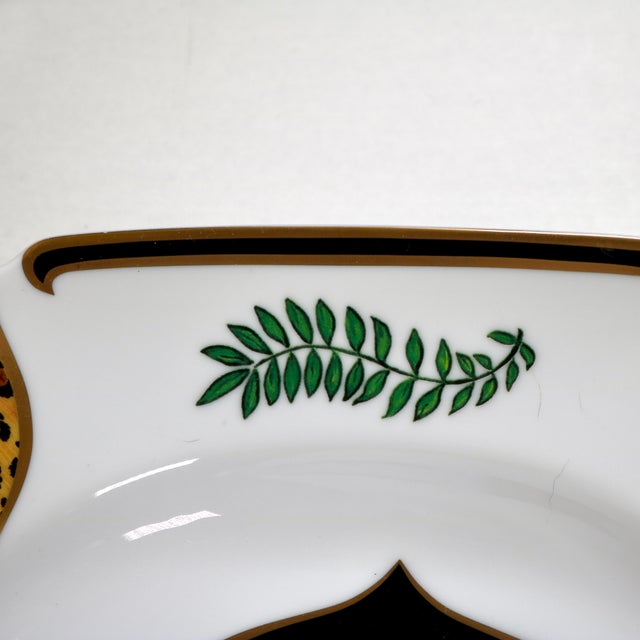 1990s Lynn Chase Porcelain Jaguar Jungle 14" Octagonal Serving Platter With Gold Trim For Sale - Image 11 of 14