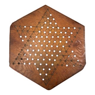 1970's Folk Art Wooden Chinese Checker Board Hanging, Signed by Artist For Sale