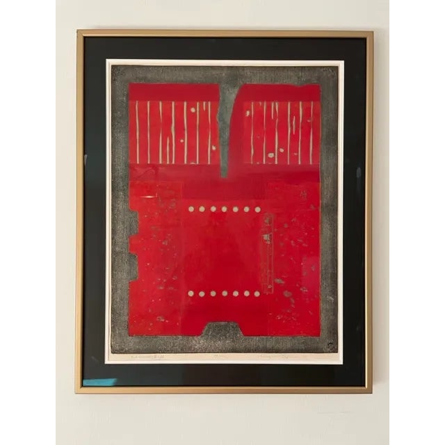 1970s "Red Ammour" Abstract Numbered Print in Vermillion, Gray and Light Yellow, by Hiroyuki Tajima, 1977 For Sale - Image 5 of 5