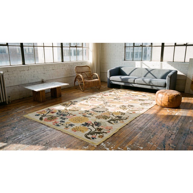 Antique Bessarabian Flatweave Rug With Floral Design in a Special Ivory Background Color For Sale - Image 15 of 15