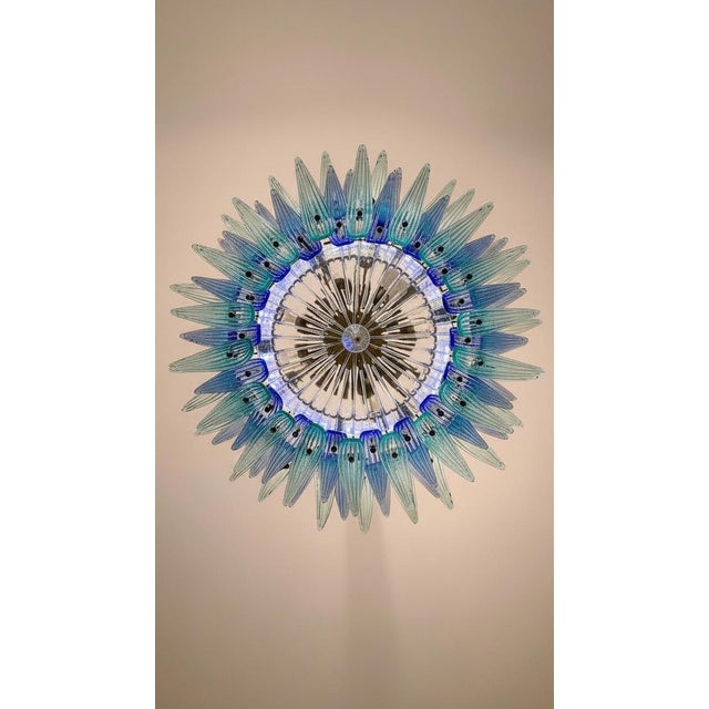 Murano Blue Turquoise Palmette Murano Chandelier, 82 Elements Murano Shutters - a Pair For Sale - Image 4 of 5