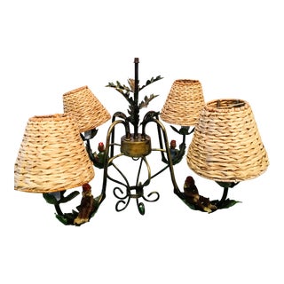 Vintage Whimsical Small Monkey Palm Tree 4 Light Palm Beach Regency Chandelier For Sale